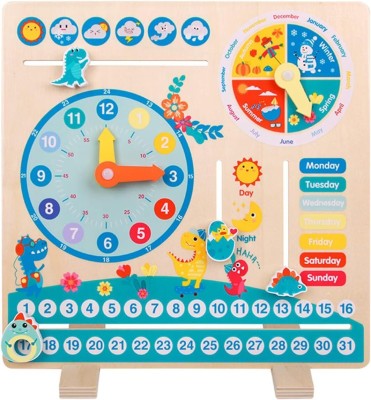 Little Mind Wooden Clock Calendar Weather Season Month Learning Board for Kids 3+(Multicolor)