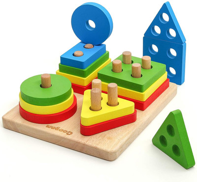 calyxia Wooden Sorting & Stacking Toy, Shape Colour Recognition, Geometric Blocks(Multicolor)