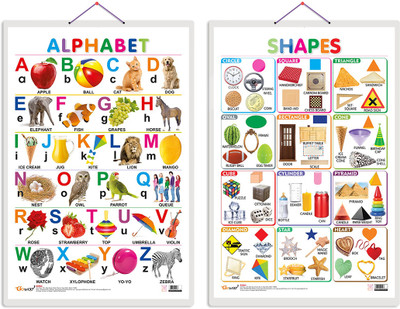 GO WOO Pack of 2 Alphabet and Shapes Educational charts with Lamination(Silver)