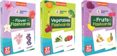 spartan kids Fruit,Vegetables and Flower Flash Cards For Kids(set of 3)(Multicolor)