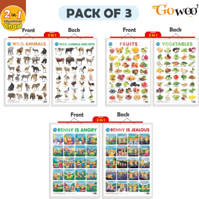 GO WOO Packof3|2IN1FRUITS&VEGETABLES,WILD&FARMANIMALS&PETS&BENNYISANGRY&BENNYISJEALOUS|(Beige)