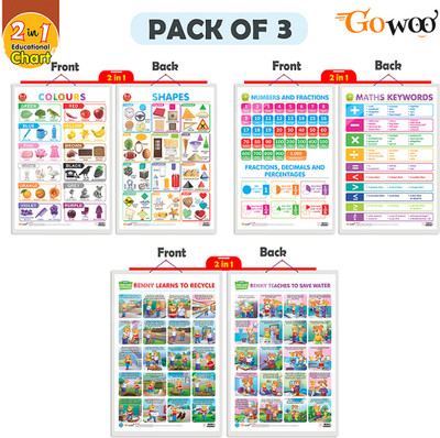 GO WOO Packof3NUMBER&FRACTIONMATHKEYWORDCOLORSHAPE&BENNYLEARNTORECYCLE&TEACHTOSAVEWATER(Beige)