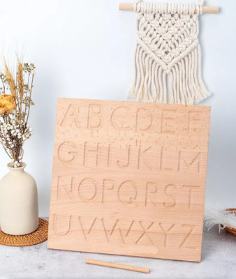 FORSIKHA Learning & Educational Wooden Alphabet Board Hand Writing Tracing Board Toy Game(Beige)