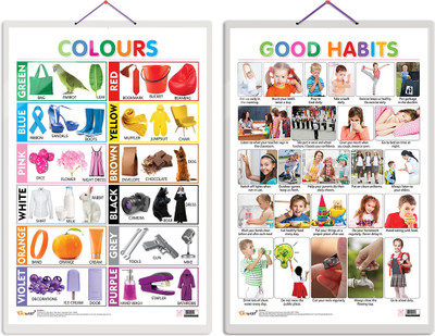 GO WOO Pack of 2 Colours and Good Habits Educational charts Lamination(Purple)