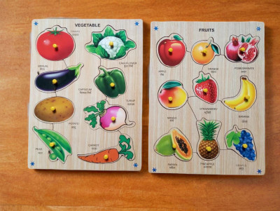 aasiyaenterprises Multicolor Vegetables with Fruits picture Puzzle Board for Kids (Pack of 2)(Multicolor)