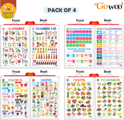 GO WOO Pack of 4 ALPHABET&NUMBER1-10NUMBER&FRACTIONS&MATH KEYWORDCOLOURS&SHAPES & MORE(Green)