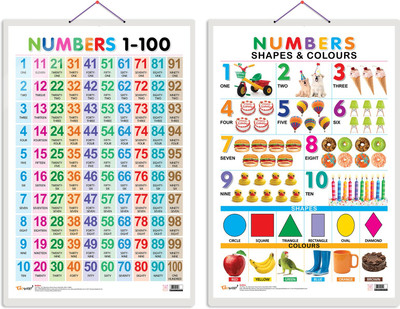 GO WOO Pack of 2 Numbers 1-100 and Numbers, Shapes & Colours Educational charts(Brown)