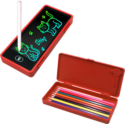 AZEENA Writing Tablet Plus Geometry Box for Kids, LCD Digital Slate with Erasable Pen(Multicolor)