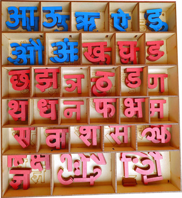 Cryo Craft Montessori Movable Hindi Letters/Alphabets with Wooden Organizer Box(Blue, Red)