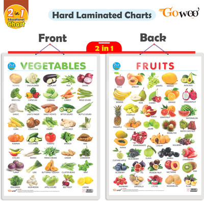GO WOO 2 IN 1 FRUITS AND VEGETABLES Educational chart with Lamination(Green)