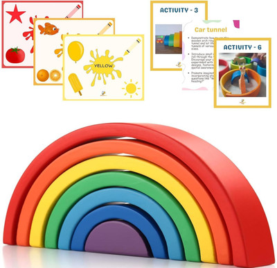 SmartBee Toys Rainbow Stacker with Activty Flashcards | Large Size 7 Piece |(Multicolor)