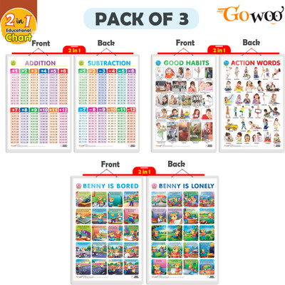 GO WOO Packof3|GOODHABITS&ACTIONWORDS,ADDITION AND SUBTRACTION&BENNYISBORED&LONELYChart(Blue)