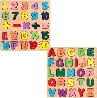 RPC99 Combo Wooden English Alphabets Math NumberWooden Toy Kid (ABCD+Counting Number)(Multicolor)