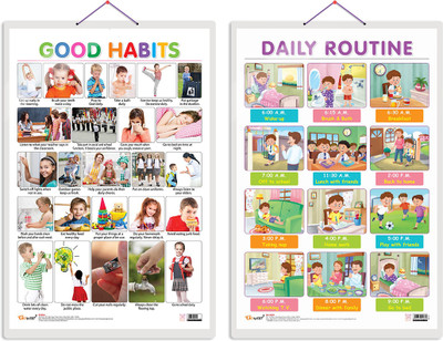 GO WOO Pack of 2 Good Habits and DAILY ROUTINE Educational charts(Grey)