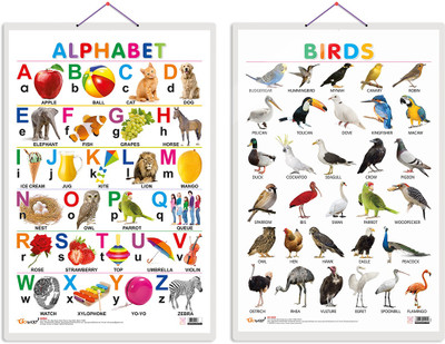 GO WOO Pack of 2 Alphabet and Birds Educational charts with Lamination(Multicolor)