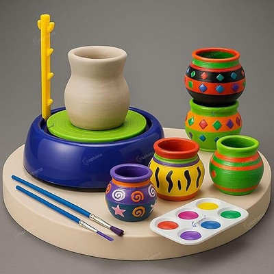NIYAMAT Kids Pottery Wheel Kit Battery Operated Pottery Making Machine Painting Kit(Multicolor)