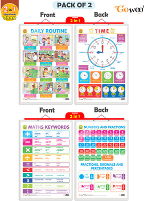 GO WOO Packof2|2IN1DAILYROUTINE&TIME&NUMBER & FRACTIONS&MATHS KEYWORDSCharts(Orange)