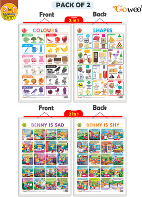 GO WOO Packof2|2 IN 1 COLOURS&SHAPES&2 IN 1 BENNY IS SAD AND BENNY IS SHY Charts(Blue)