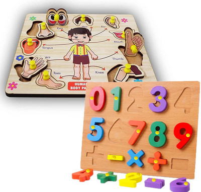 BUY SURETY PackOf2 Parts Of Body Name Wooden Peg Puzzle+Counting Toys Mathematical Signs(Multicolor)