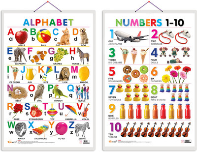GO WOO Pack of 2 Alphabet and Numbers 1-10 Educational charts with Lamination(Black)