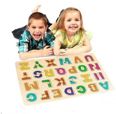 PopPlop Alphabets Blocks Puzzle Wooden Toys ABC Letters Montessori Matching Game+Book(Multicolor)