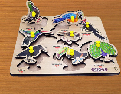 SHALAFI Wooden Educational Birds Names Peg Puzzles Birds Simple Shapes Puzzle Board(Multicolor)