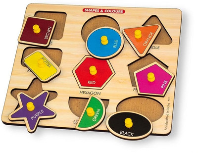 PopPlop Shapes and Colors Wooden Puzzle Geometric Shapes Board Game Blocks Learning Toys(Multicolor)