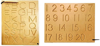 Plus Shine Combo Wooden Tracing Writing Practice Board ABC Capital Alphabet & 1to20 Number(Beige)