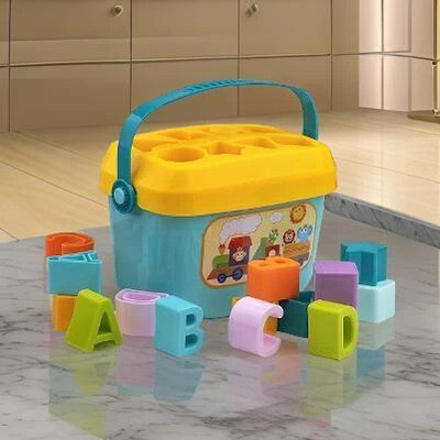 KEATON Baby’s First Alphabet Shape Sorter| Educational Block Puzzle with Letters A to D(Yellow, Blue)