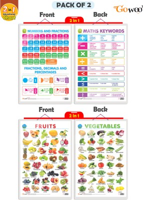 GO WOO Packof2|2IN1NUMBER & FRACTIONS AND MATHS KEYWORDS&2IN1FRUITSANDVEGETABLESCharts(White)