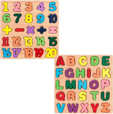 RPC99 Combo Wooden English Alphabets Math NumberWooden Toy Kids(ABCD+Counting Number)(Multicolor)