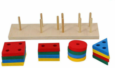 Skywalk Wooden Intellectual Geometric Shape Matching Four Column Blocks(Multicolor)