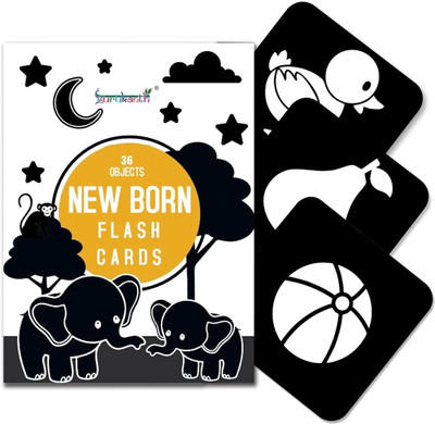 gurukanth Flash Cards for New Born Children Infant| High Contrast Flash cards -36 Objects(Black)