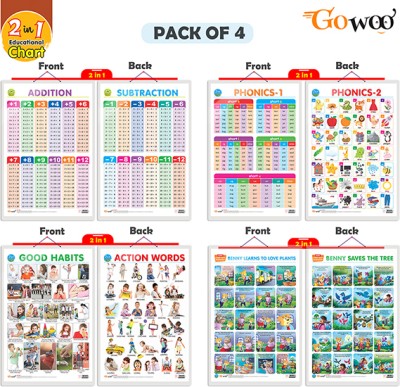 GO WOO Pack of 4 GOODHABIT&ACTIONWORDSADDITION&SUBTRACTION PHONICS 1&PHONICS 2 and MORE(Purple)