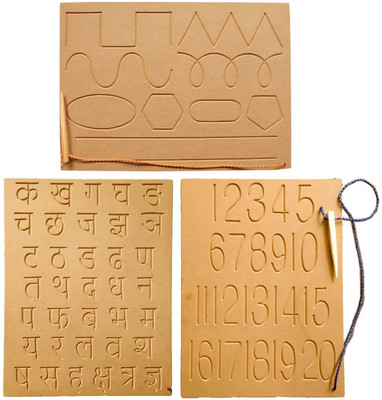 REWASHREE CRAFT WORLD Wooden Tracing Board Pencil Slates Alphabets Number,Hindi Ka Kha & Pattern(Brown)