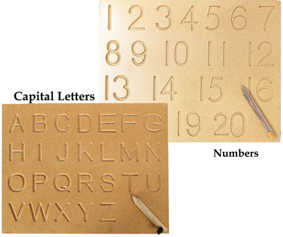 Plus Shine Wooden Combo of 1-20 Numbers & English Alphabets Writing Practice Tracing Boards(Beige)