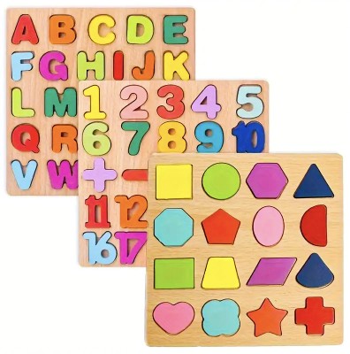 WISHKEY Wooden 3D Capital Alphabets, Numbers, and Shapes Board Puzzle Toy for Kids(Multicolor)