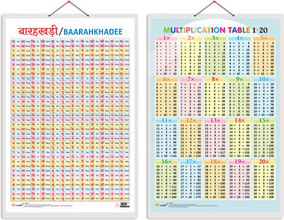 GO WOO Pack of 2 Baarahkhadee and Multiplication Table 1-20 Educational charts(Beige)