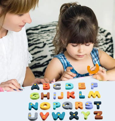 SHALAFI 26 pcs ABC Letter Puzzles Alphabet Wooden Letters Spelling Blocks Learning Toys(Multicolor)