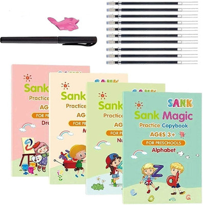 Mynxe Reusable Magic Practice Copybook for Kids 4 Book 10 Refill 2 Pen 2 Grip