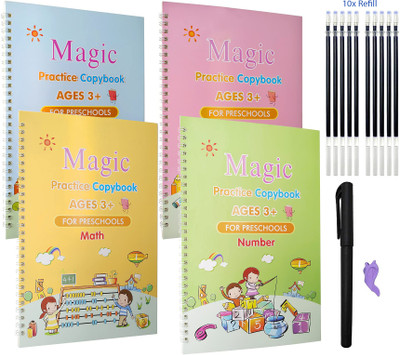 SRBK fashion Magic Practice Copybook for Kids (4 Book + 1 Pen + 10 Refill + 1 Grip) A-967