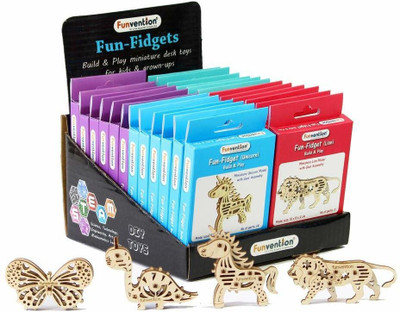 FUNVENTION Fun Fidgets - Jungle - Pack of 24 (6 x 4 DIY Miniature Mechanical Models(Beige)