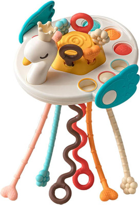 Elecart Montessori Pull String Activity Toy - Cute Swan Sensory Learning Toy for Babies(Multicolor)