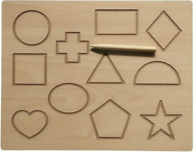 ARVANA Wooden Writing Practice Tracing Slate Board shape Tracing Educational Puzzle(Beige)