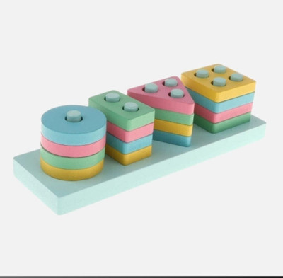 PLAYFULL Wooden Rectangle Montessori Stacker Unique Geometric Blocks Shape(Multicolor)