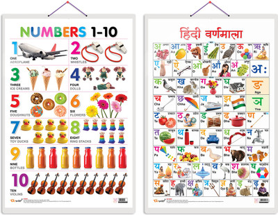 GO WOO Pack of 2 Numbers 1-10 and Hindi Varnamala Educational charts(Multicolor)