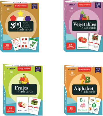 Clapjoy Alphabet ,Number and Shapes ,Fruits,Vegetables Flash Card Combo for Kids(Multicolor)