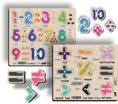 Toygear Combo Pack Of Math Signs & Numbers Wooden Puzzle Combo | Early Learning Board(Multicolor)