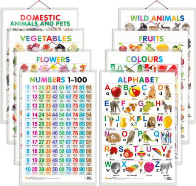 GO WOO Early Learning Educational Charts set for Kids | Set of 8(Multicolor)