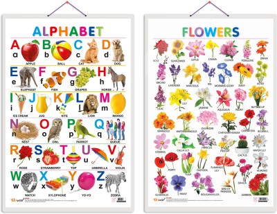 GO WOO Pack of 2 Alphabet and Flowers Educational charts with Lamination(Yellow)